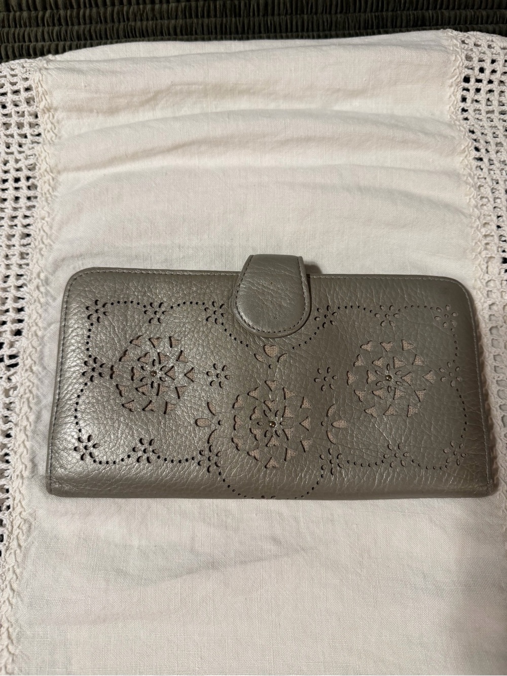Brighton Gray Floral Cutout Leather Wallet - Picture 7 of 7